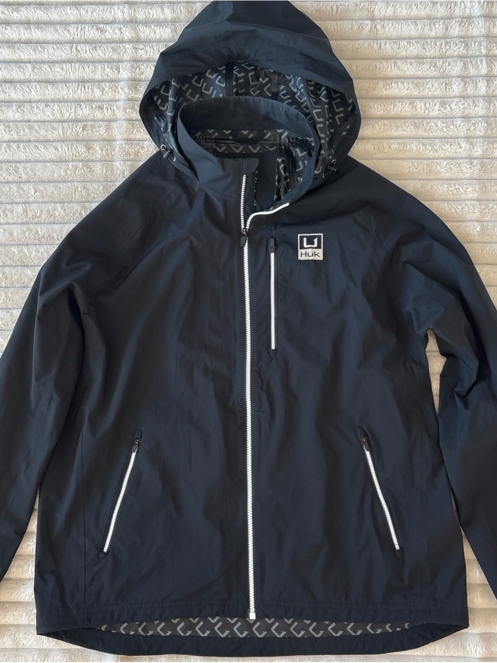 HUK Mens Pursuit Jacket Black XL Waterproof Wind Resistant Fishing Rain Coat
